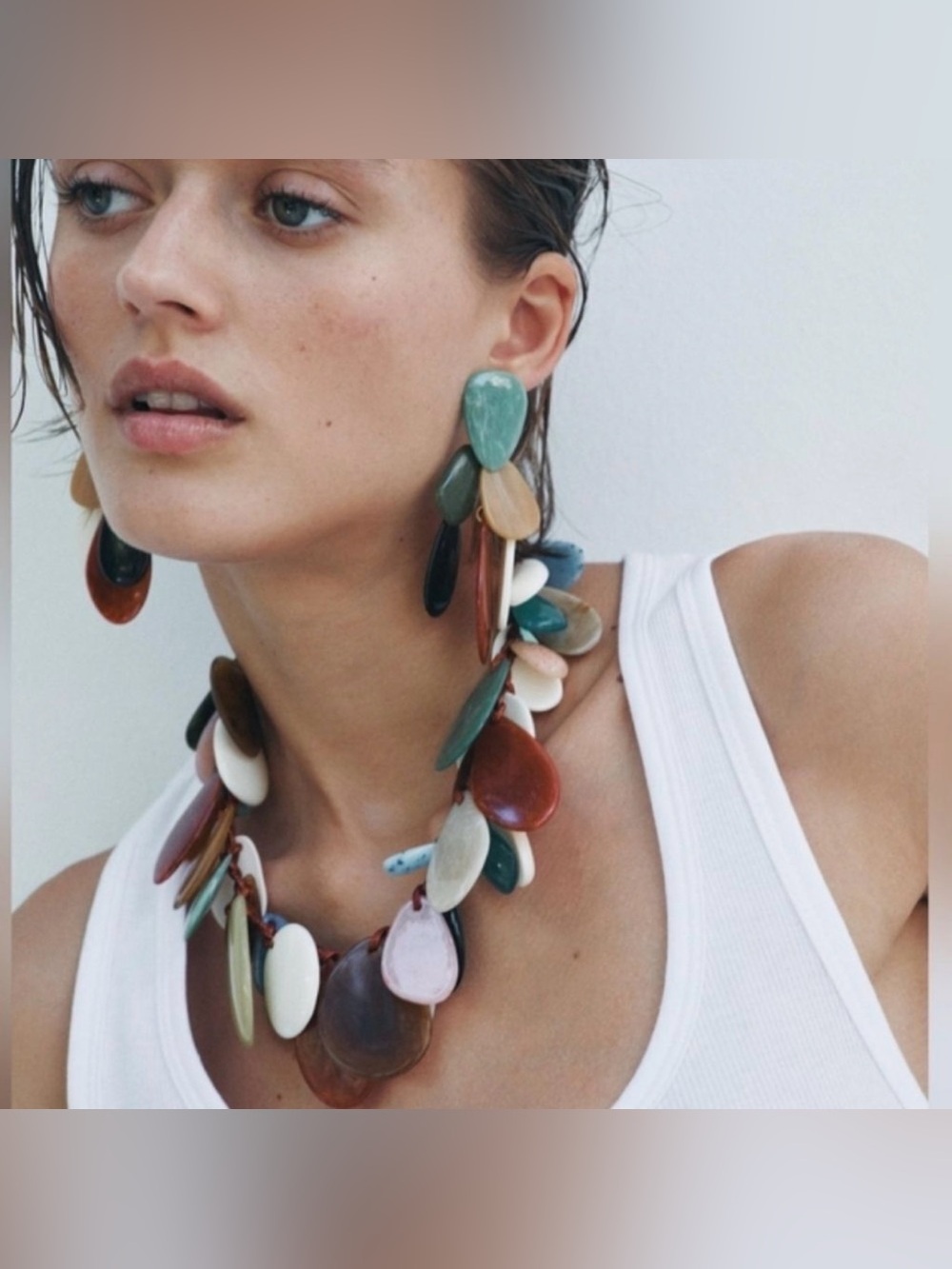 ZARA Multicolor Resin Discs Vibrant Statement Necklace And Earrings Set